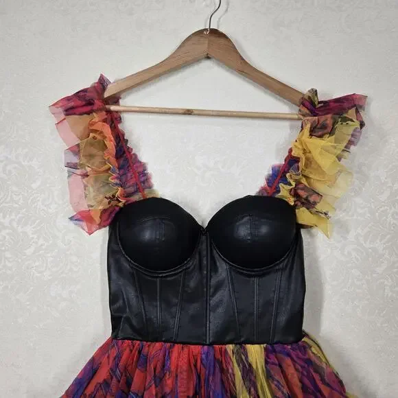 Akira Avril Tulle Corset Mini Dress sz S Multicolor Rainbow Punk Princess NEW - Picture 3 of 16